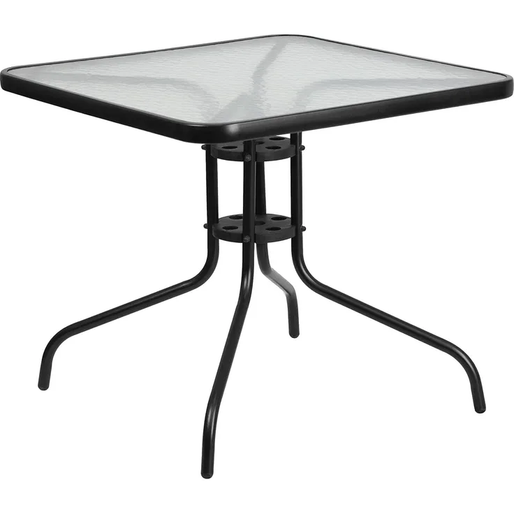 Flash Furniture Terrassentisch, Stahl, Glas, Kunststoff, durchsichtig/schwarz, 1 Pack