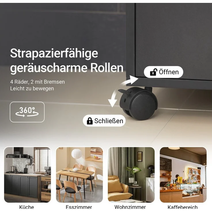 SoBuy Küchenwagen FSB09, Servierwagen mit Arbeitsplatte Aufbewahrungsschrank, Küchenschrank Rollschrank Mikrowellenschrank mit Ablagen und 2 Türen – Bild 3