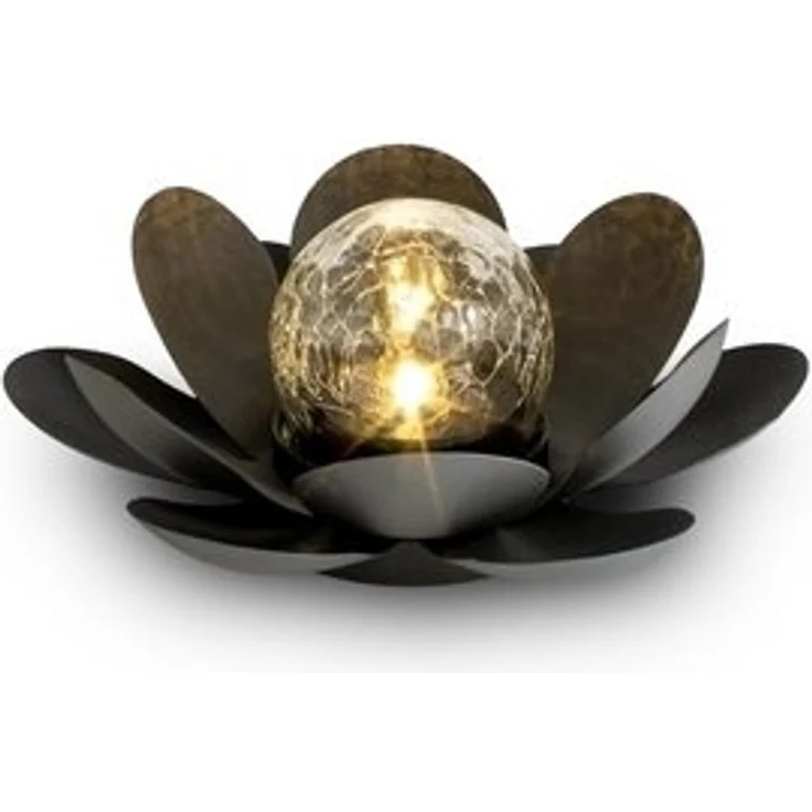 Spetebo LED Solarleuchte LED Solar Lotusblüte schwarz mit Crackleglas Kugel - 24 x 10 cm, Einschaltautomatik, LED fest integriert, warmweiß, Garten Deko Kugelleuchte im Blumen Design – Bild 6