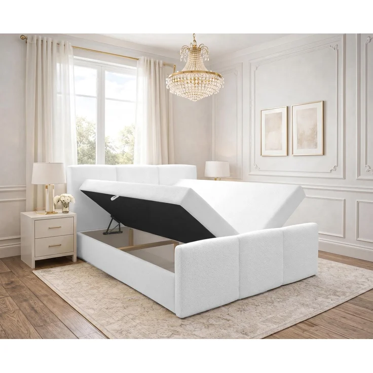 AX LIVING Boxspringbett Weiß Ankarra 180x200 cm Bett mit Stauraum – Bild 3