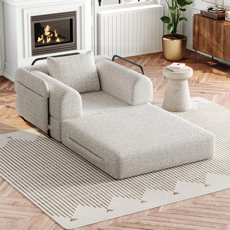 Schlafsofa mit Armlehnenfach & Stahlrahmen, umwandelbar Einzelsitz Sofa Bett mit rutschfester Unterlage,khaki – Bild 1