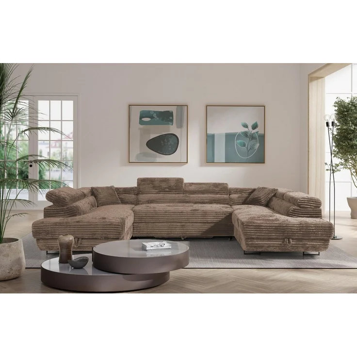 Labett Wohnlandschaft mit Schlaffunktion & Bettkasten GUSTAVO U-Form Sofa aus Cord – Bild 5