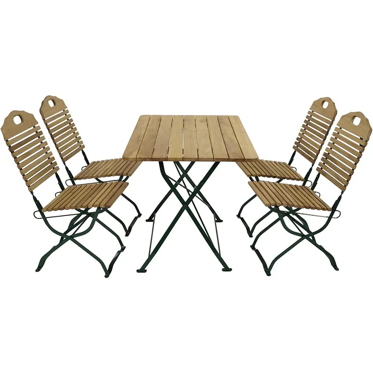 Kurgarten - Garnitur BAD TÖLZ 5-teilig (4x Stuhl, 1x Tisch 70x110 cm), Flachstahl grün + Robinie, klappbar