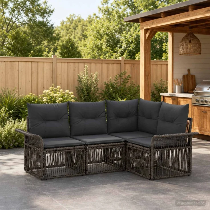 vidaXL Gartensofa-set 4 stk. 4-Sitzer Grau Poly-Rattan 3434822 – Bild 1