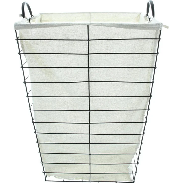 Dekoleidenschaft Wäschekorb "Laundry" aus Metall in matt-schwarz, mit Canvas Stoffeinsatz in beige, 43x33x61 cm, Wäschesammler minimalistisch, Wäschebox tragbar – Bild 3