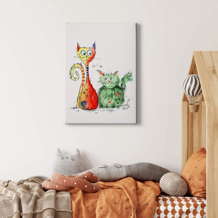 Leinwandbild Kinderzimmer Katzen Grün Orange Weiß 50x70 DD123194 Wandbild – Bild 2