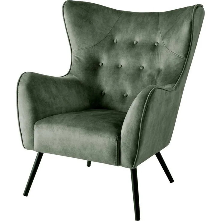 riess-ambiente Ohrensessel AMSTERDAM grün / schwarz (Einzelartikel, 1-St), Wohnzimmer · Samt · Metall · XL · Relax · Schlafzimmer · Retro Design