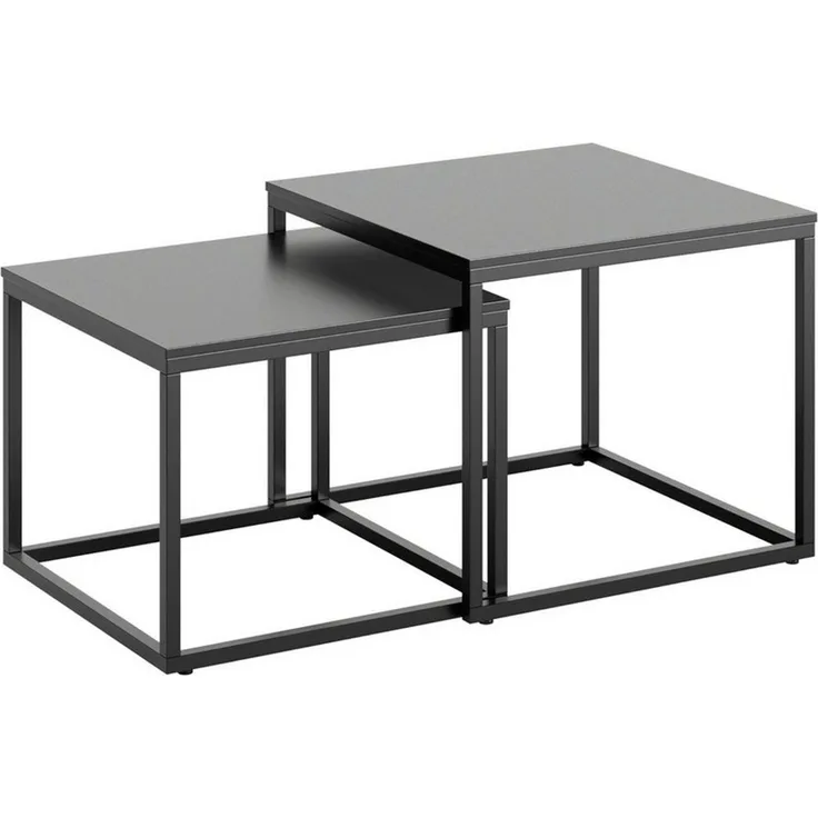 Home Collective Couchtisch Kleiner 2er Set aus Holz, Wohnzimmertisch Modern (Beistelltisch Set 2 in 1 mit Metallgestell, Büro Beistelltisch Loft Design TWIN, kratzfeste Oberfläche, Set 2 in 1), Quadratisch in Schwarz, für Wohnzimmer