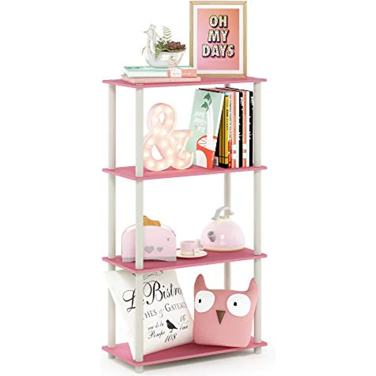 Furinno Regal mit 4 Ablageflächen, holz, Weiß/Rosa, 29. 46x29. 46x109. 85 cm – Bild 2