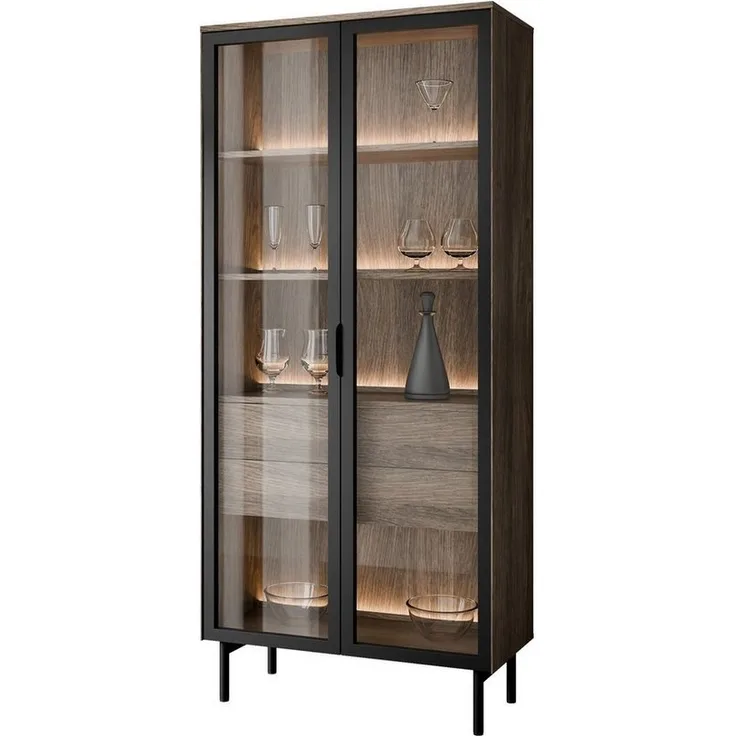 Lookway Glasvitrine LINEA LOFT Vitrine mit LED-Beleuchtung und Schubladen