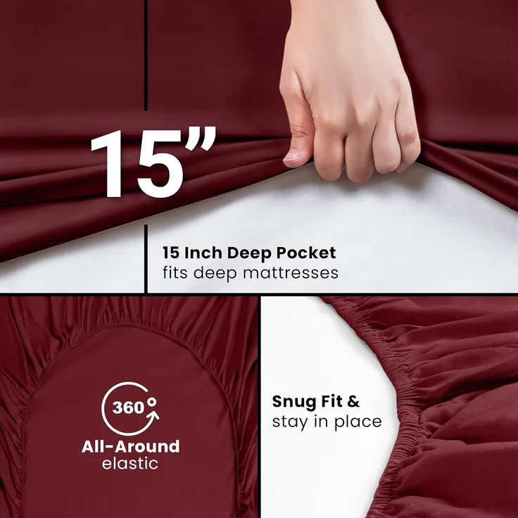 Utopia Bedding Spannbetttuch – Bettlaken – Tiefe Tasche – weiche Mikrofaser – schrumpf- und lichtbeständig – pflegeleicht – nur 1 Spannbetttuch (Rot/Burgunderrot) – Bild 3