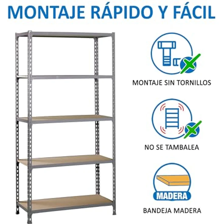 SimonRack Schwerlastregal, Lagerregal, 180 x 80 x 30 cm, Metallregal, Kellerregal, Biegestelle 150 kg, 5 Holzfachböden, Grau/Holz - Maderclick – Bild 6