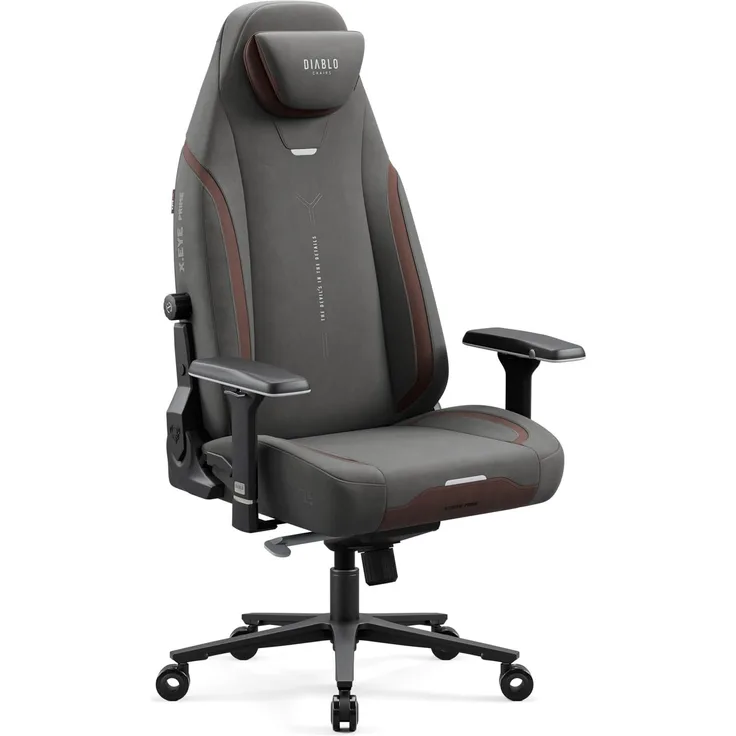 Diablo Gaming Stuhl Stoff ergonomisch, 4D Armlehnen, 170 Grad, bis 140 kg | Integrierte Lendenstütze, Memory Schaum Kopfstütze, kühlende Sitzfläche, Wippfunktion mit 5 Positionen, Metallbasis