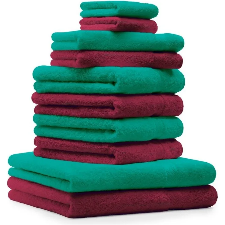 Betz Handtuch Set 10-TLG. Premium Farbe Dunkelrot & Smaragdgrün, 100% Baumwolle (10-St), getrennt waschen