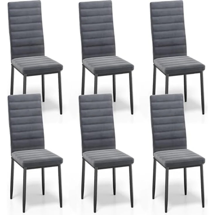 Bealife Esszimmerstuhl 6er-Set, Esszimmerstühle für Küche und Esszimmer, gepolsterte Samtstühle mit hoher Rückenlehne, modern (Dunkelgrauer Samt, 6er Set) – Bild 7