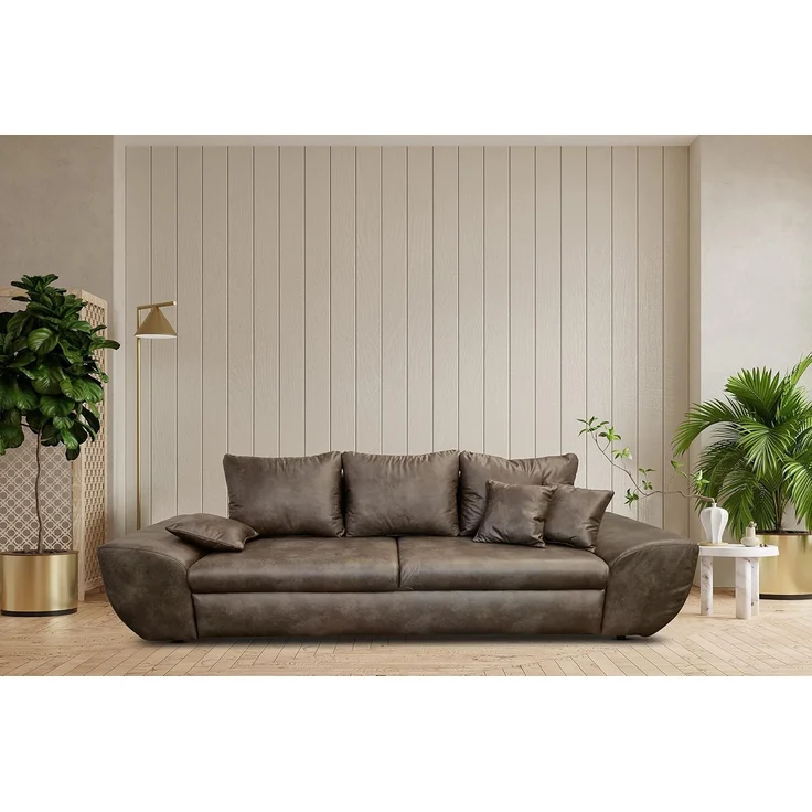 Big-Sofa mit Schlaffunktion und Bettkasten XXL Couch im Vintage Look in Braun – Bild 2