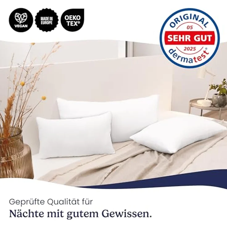 Gentle North Kopfkissen (40x80 cm groß) - 2er Set Kissen für Bett und als Dekokissen - Mit Reißverschluss für Füllung - Sofakissen - Zierkissen für Couch und Sofa - Ökotex - Waschbar bis 60° - Weiß – Bild 8