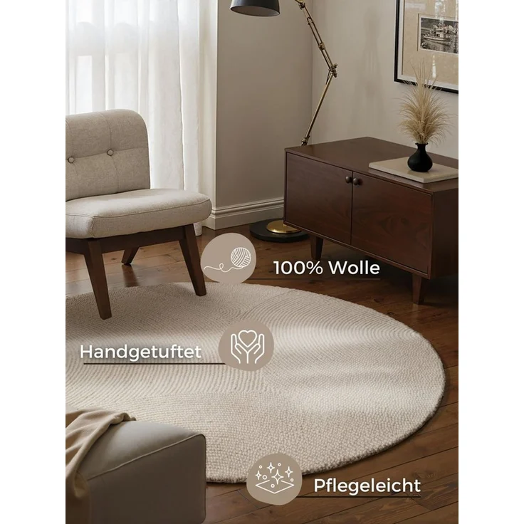 HANSE Home Wollteppich Calmio, auch als Läufer und in rund, rechteckig, Höhe: 18 mm, Handgetuftet, Wolle, Natur, Wohnzimmer, Schlafzimmer, Skandi, Hygge – Bild 2