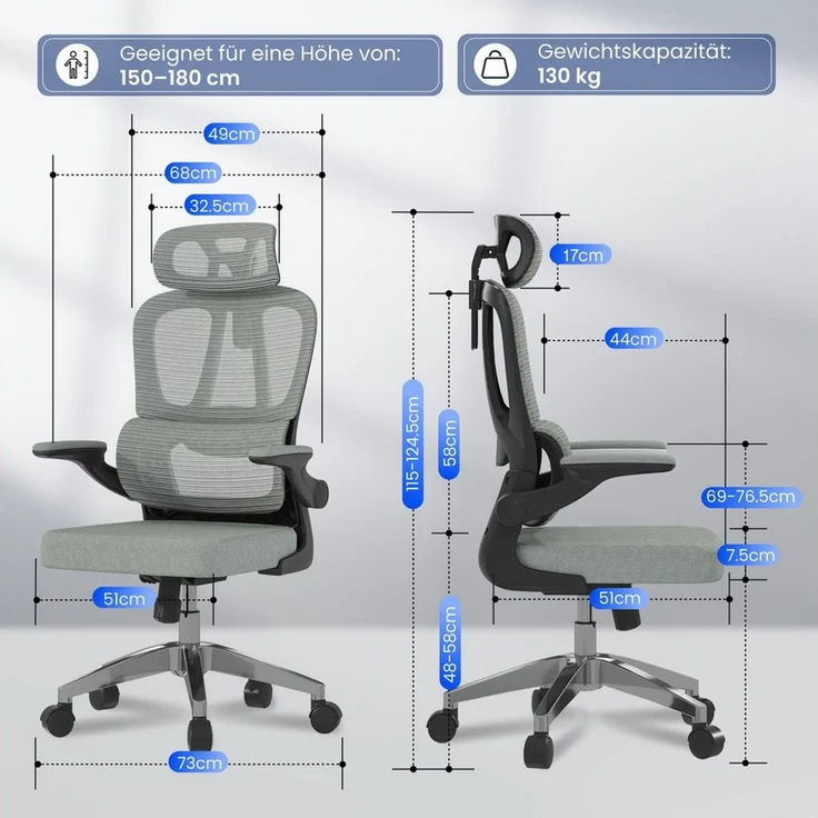 FLEXISPOT Bürostuhl Ergonomischer Schreibtischstuhl, Höhenverstellbarer Sitz, Arbeitsstuhl, Computerstuhl, 95°-120° – Bild 2