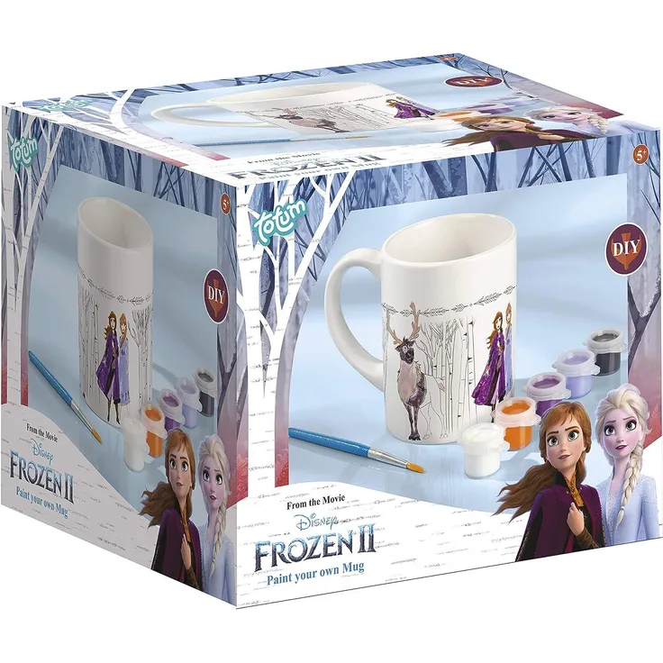 Disney Frozen II Becher zum Selbstbemalen: Tasse zum Ausmalen von Frozen II Motiven, 6 verschiedene Farben, Pinsel