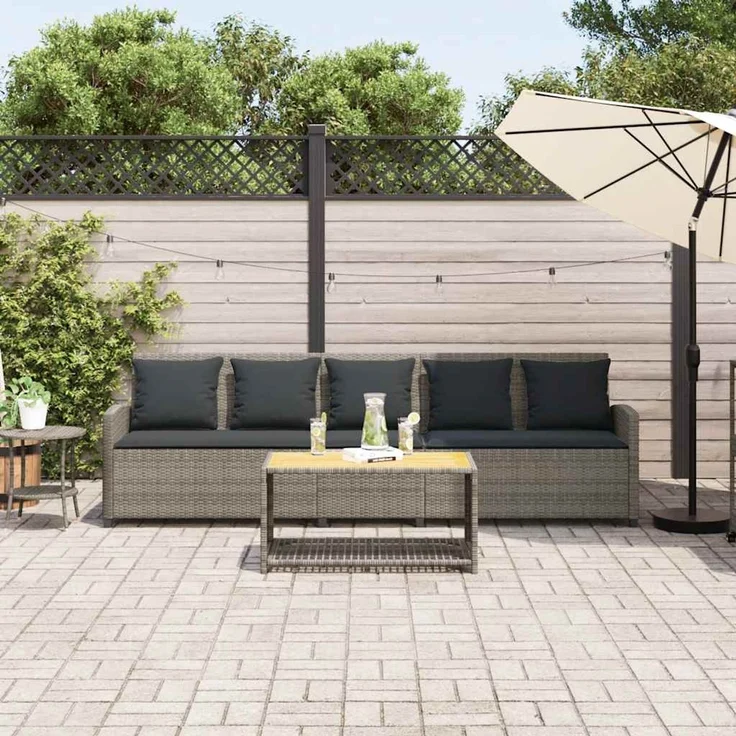 vidaXL Gartensofa 5-Sitzer mit Kissen Grau Poly Rattan 4104114 – Bild 2