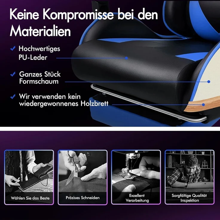 Gaming-Stuhl LED Racing Gamer mit 12-Farben RGB Massage Lordosenstütze Fußstütze – Bild 7