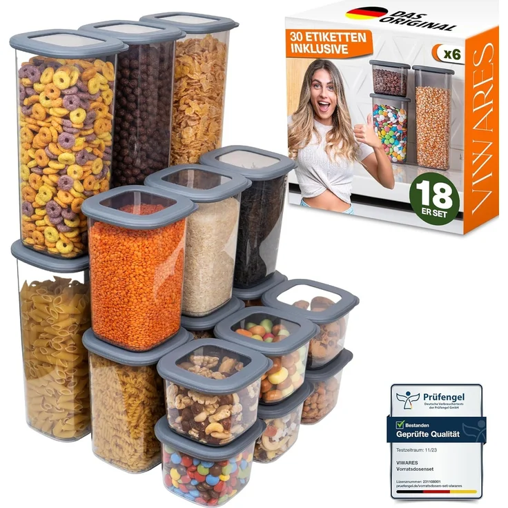 Viwares Vorratsdosen mit Deckel Luftdicht, 18er Vorratsbehälter Set BPA-Frei, Vorratsdose zur Müsli Mehl Aufbewahrung Küche, Praktische Organizer Küche, Frischhaltedosen für Lebensmittelaufbewahrung