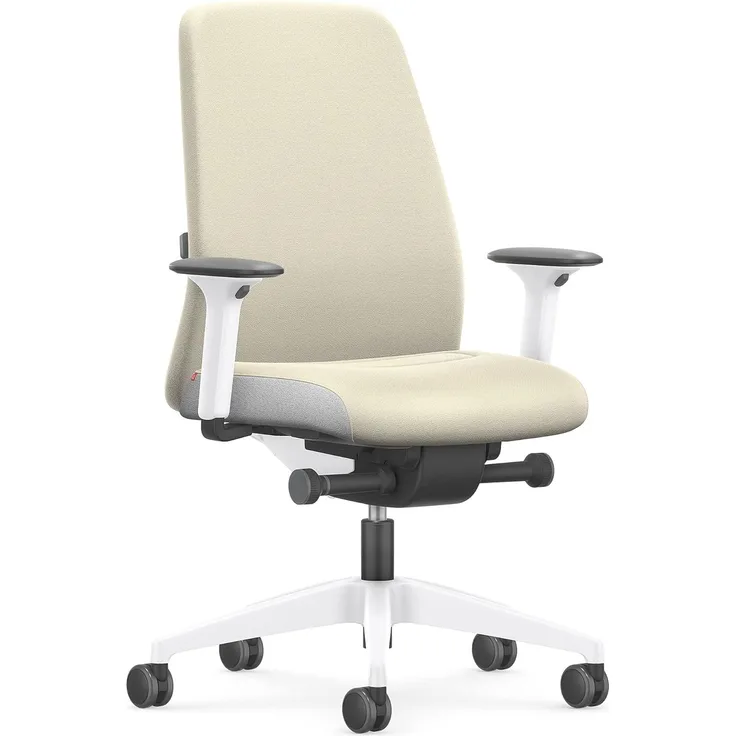 Interstuhl Every Interior Edition – Der Bürostuhl folgt der Bewegung des Körpers nach vorne und hinten – mit Verstellbarer Lordosenstütze (Beige | Weiß)