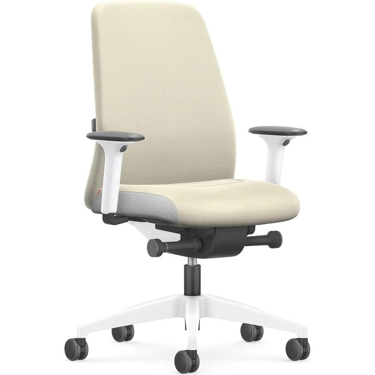 Interstuhl Every Interior Edition – Der Bürostuhl folgt der Bewegung des Körpers nach vorne und hinten – mit Verstellbarer Lordosenstütze (Beige | Weiß) – Bild 1