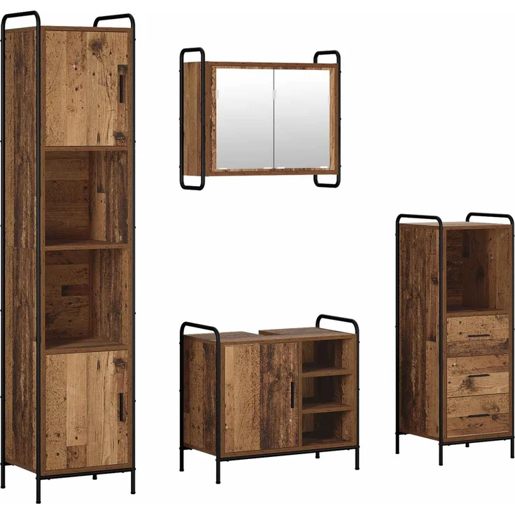 vidaXL Badezimmerschrank-Set 4 stk. Altholz 40 x 36 x 181 cm 3444631 – Bild 2