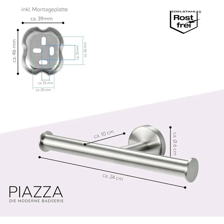 bremermann Toilettenpapierhalter Bad-Serie PIAZZA – Doppelrollenhalter 2in1, Edelstahl matt – Bild 7