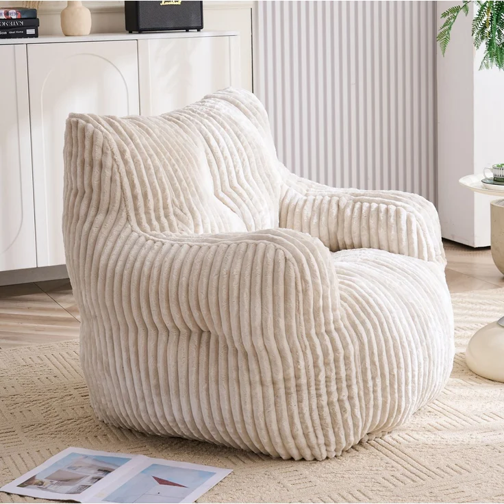 Sitzsack 100 x 94 x 70 cm mit Cord-Bezug und Memory-Schaumstoff-Füllung, Beige – Bild 2