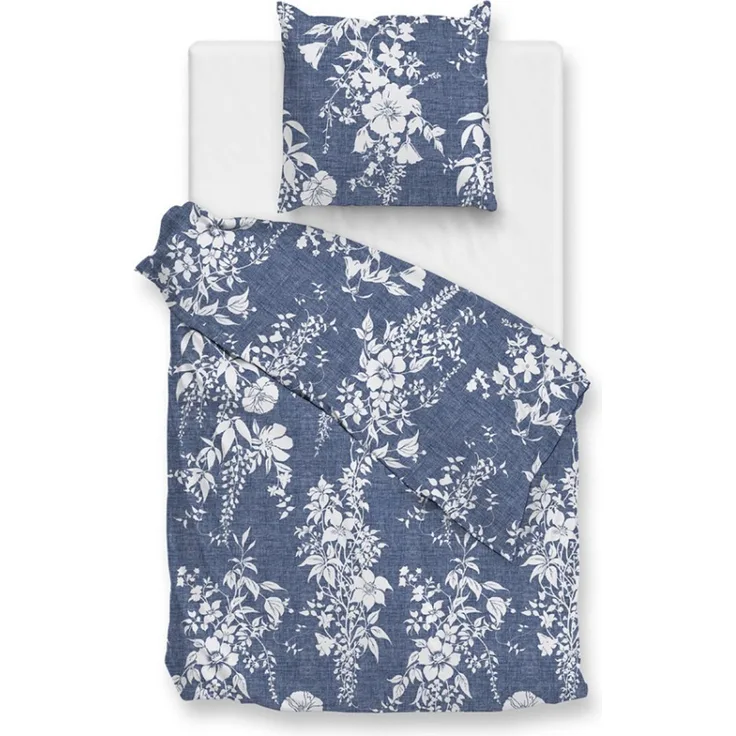 Zohome Cotton Bettwäsche 155x220 Ibisco di Lino Urban Blue Blumen blau weiß