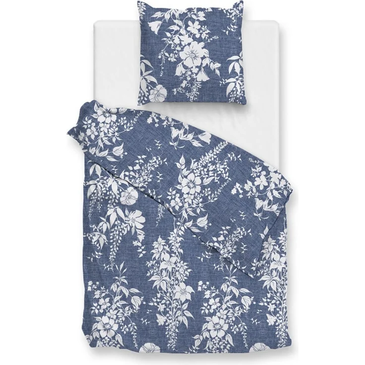 Zohome Cotton Bettwäsche 155x220 Ibisco di Lino Urban Blue Blumen blau weiß – Bild 1