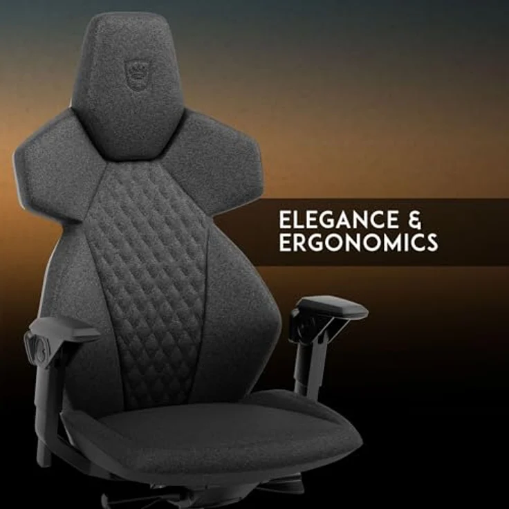noblechairs DAWN TX Gaming Stuhl - ergonomisch, grauer Stoffbezug, Synchronmechanik, klappbare und höhenverstellbare Armlehnen, Universalrollen – Bild 4