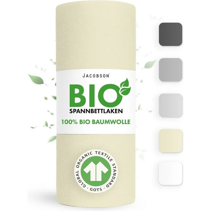 Jacobson Spannbettlaken BIO, Jersey Spannbetttuch, Bettlaken 160 g/m², 100% BIO-Baumwolle, Gummizug: rundum, GOTS zertifiziert – Bild 1