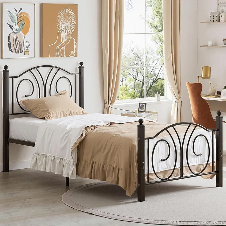 VECELO Bettrahmen 90x200 cm, Metallbett mit Hohem Kopfteil und Fußteil, Moderner Minimalistischer Jugendbett für Schlafzimmer Gästezimmer Viel Stauraum unter dem Bett, Schwarz – Bild 7