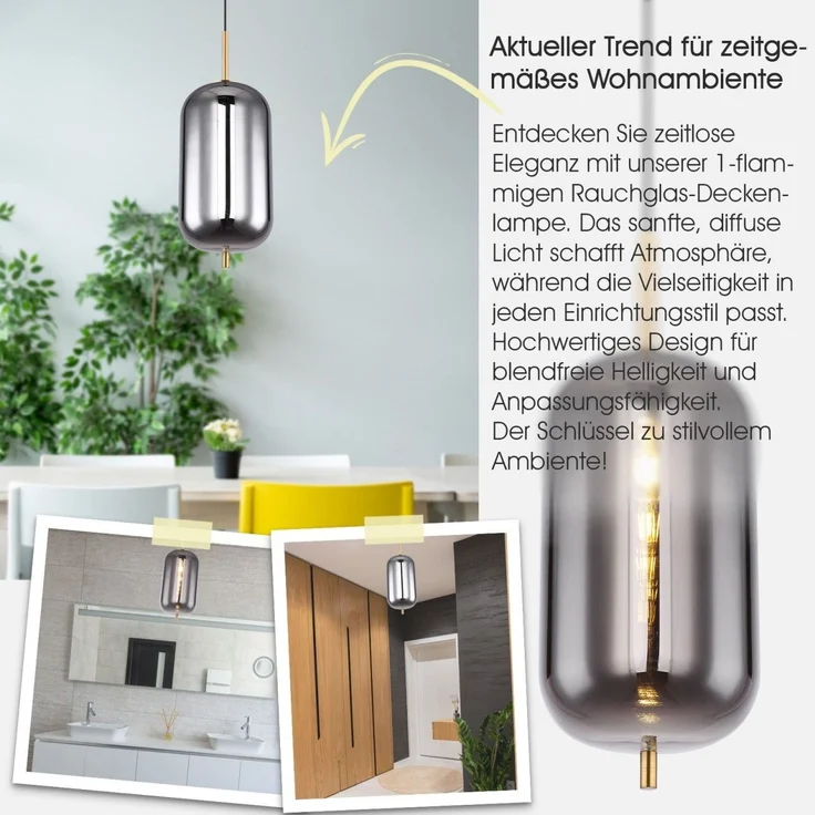 Hängelampe Esszimmer Hängeleuchte Wohnzimmer Rauchglas Pendelleuchte Küche – Bild 6