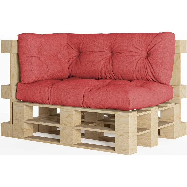 chilly pilley Palettenauflage Schaumflocken palettenkissen Palettenpolster Palettenmöbel Palettensofa Rückenlehne Sitzkissen Seitenkissen Set (3er Set Rot) – Bild 1