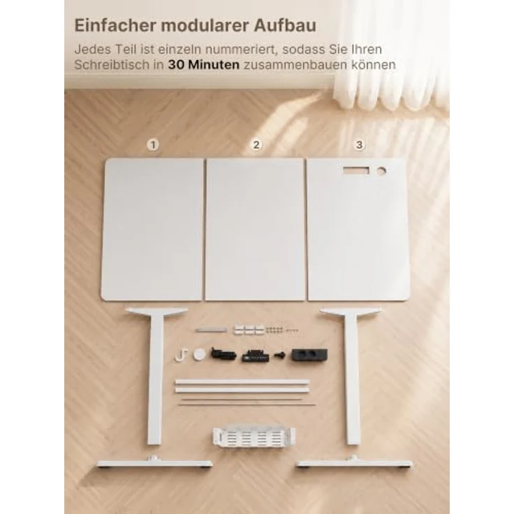 JUMMICO Höhenverstellbarer Schreibtisch 180x80 cm mit Steckdose | Schreibtisch Höhenverstellbar Elektrisch Stehtisch, Steh-Sitz Tisch, Bürotisch Computertisch, Wolkenweiß – Bild 7