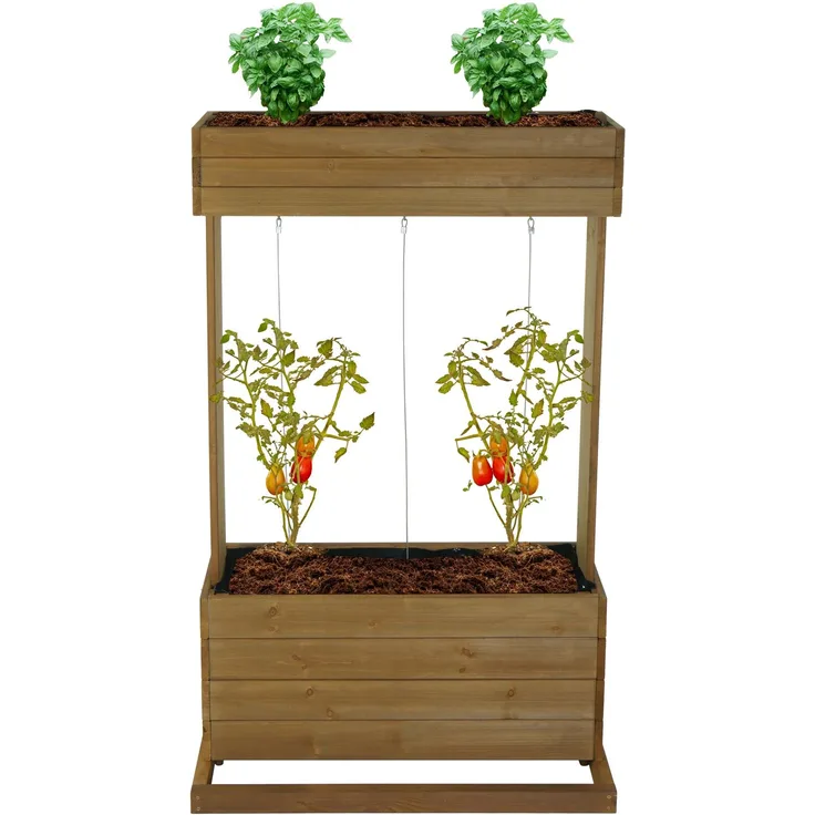 Hochbeet HWC-L72, Pflanzkasten Rankhilfe Pflanzkübel Blumenkasten, 145x85x50cm Outdoor Tanne Holz FSC®, braun