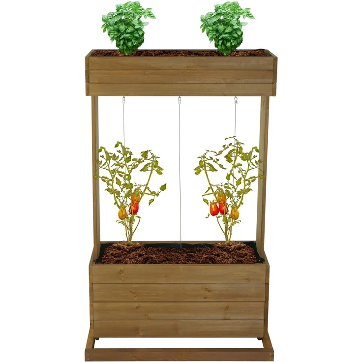 Hochbeet HWC-L72, Pflanzkasten Rankhilfe Pflanzkübel Blumenkasten, 145x85x50cm Outdoor Tanne Holz FSC®, braun – Bild 1