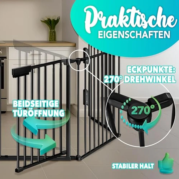 KIDUKU® Kaminschutzgitter mit Tür Metall 305 cm | Absperrgitter Ofenschutzgitter faltbar | Konfigurationsgitter inkl. 5 Elementen (Schwarz) – Bild 8