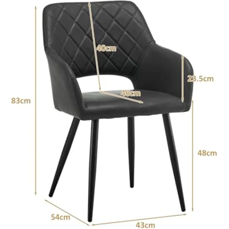 TUKAILAI Esszimmerstühle 2er Set aus Kunstleder, Küchenstuhl Polsterstuhl mit Offener Rückenlehne,Armlehnen,Gepolstertem Sitz, Metallbeinen, Stühle für Wohnzimmer,Esszimmer,Küche – Bild 4