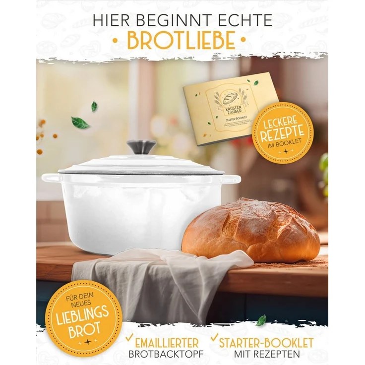 Krustenzauber Kasserolle Gusseisen Topf als Kochtopf, Schmortopf oder Brotbackform – Bild 2