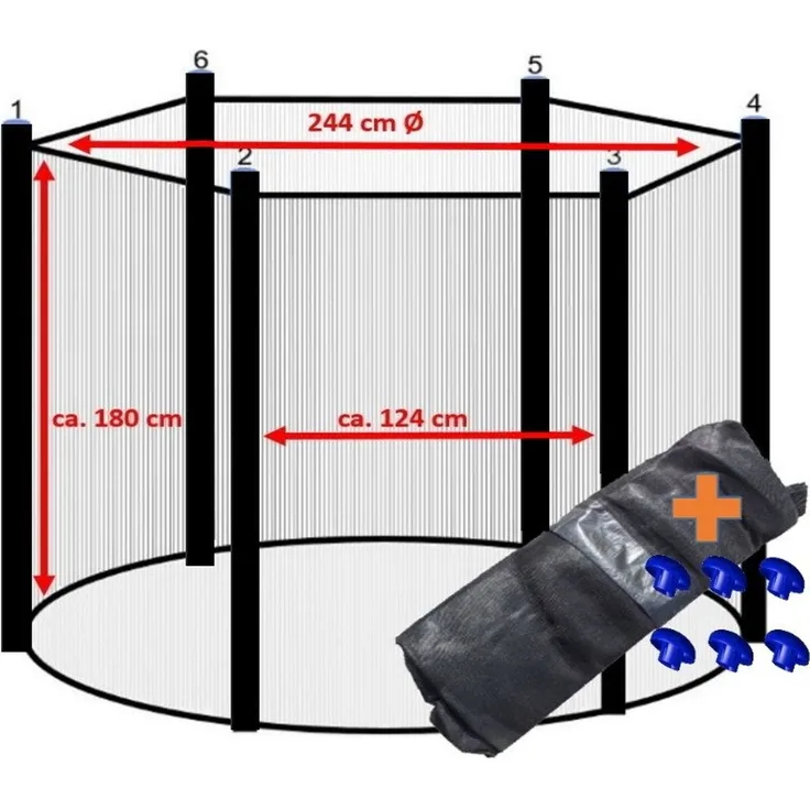 walexo Gartentrampolin Trampolin Sicherheitsnetz für 6 Stangensysteme (schwarz), Ø 244 cm