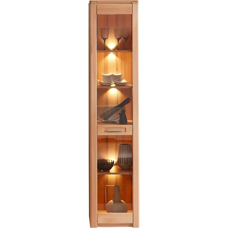 Standvitrine >Nature One< 1 Tür, mit LED, FSC, Kernbuche teilmassiv - 43x203x40cm (B/H/T) – Bild 1