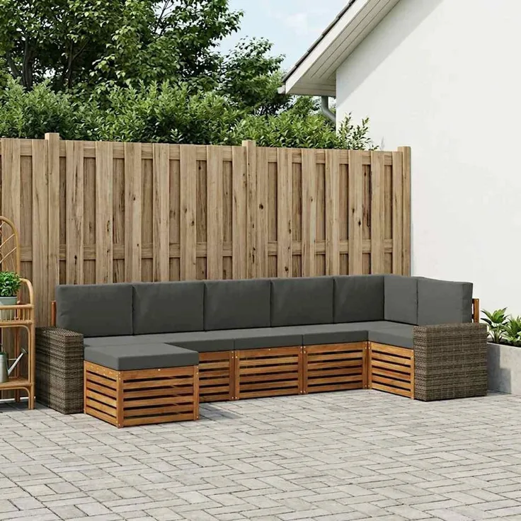 vidaXL Outdoor-Sofagarnitur 7 stk. 6-Sitzer Natur und Anthrazit 3384638
