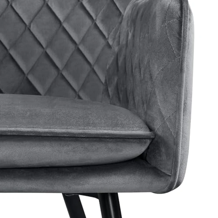 Yaheetech Esszimmerstühle 2er Set Küchenstühle, Polsterstühle mit Armlehnen Metallbeine, Seesel aus Samtstoff für Arbeitszimmer/Wohnzimmer, Hellgrau – Bild 10