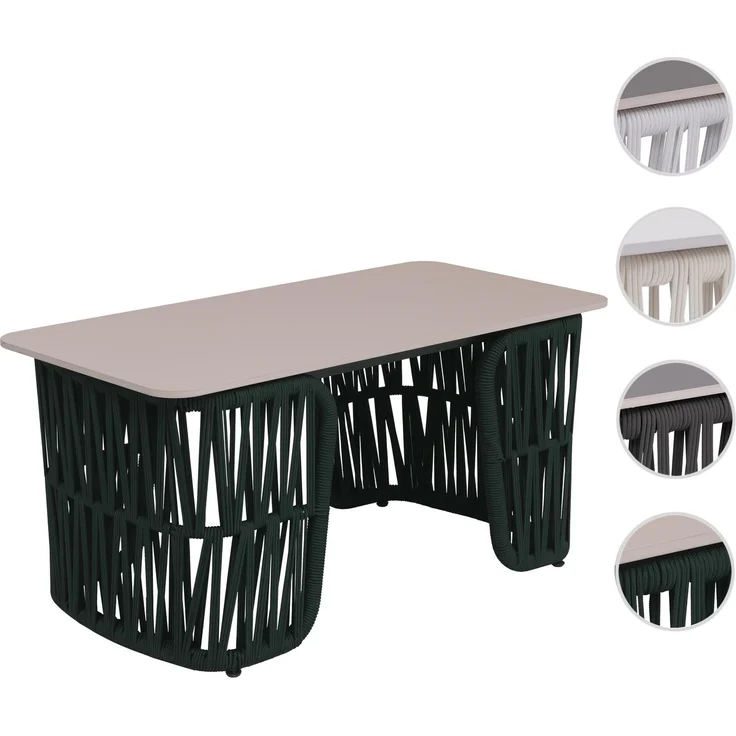Loungetisch HWC-P90, Gartentisch Balkontisch Outdoor, Seilgeflecht Rope Sinterstein 43x90x45cm ~ grün, Platte creme – Bild 10